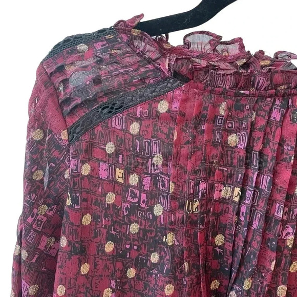 HD in Paris Anthropologie Sheer Long Sleeve Blouse Metallic Lace - Picture 3 of 8